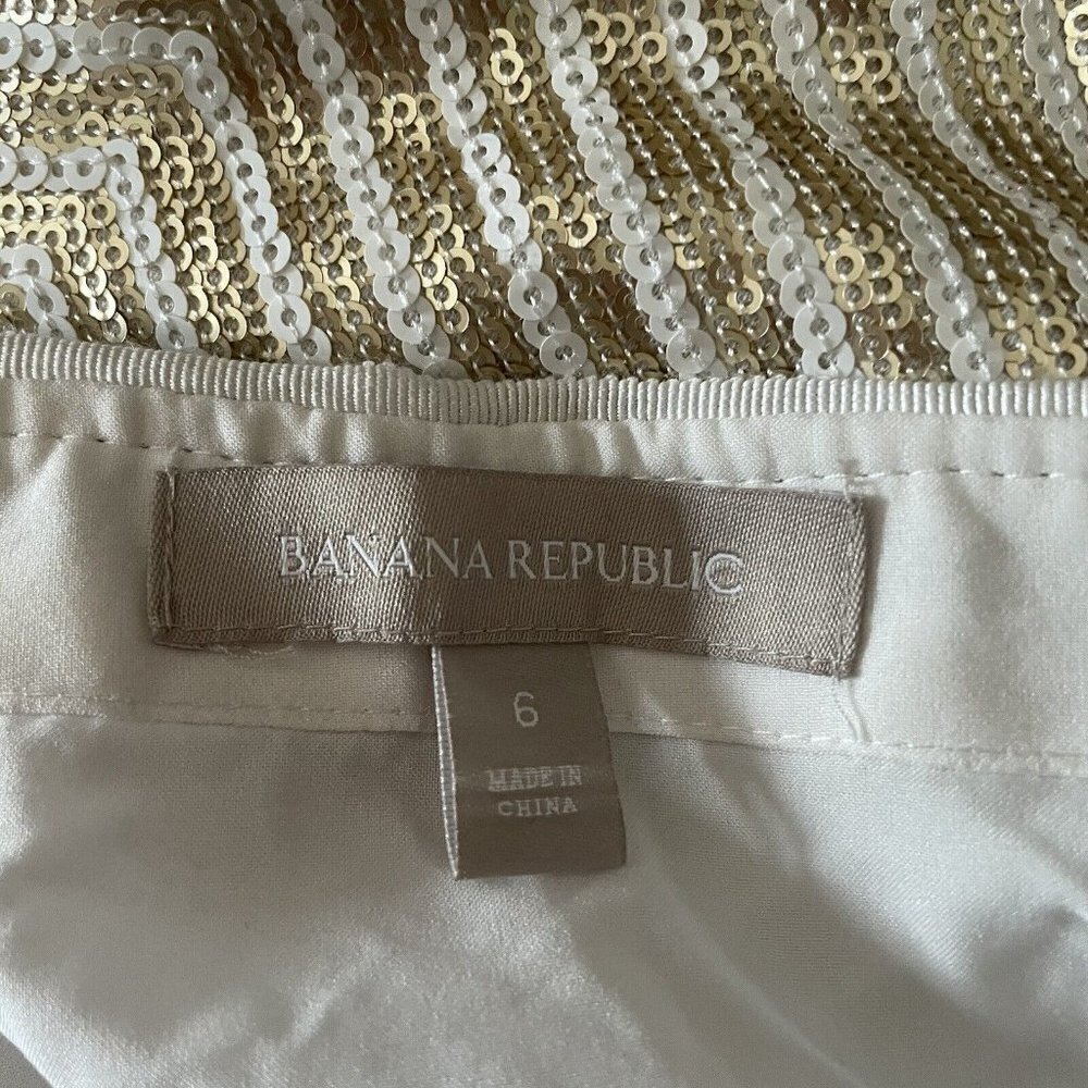 Banana Republic Women SZ 6 White/Gold Chevron All Over Sequin Lined Pencil Skirt - Picture 7 of 9